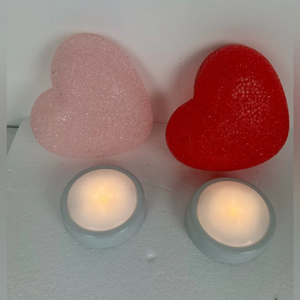 Avon NOS VTG '2001' S/2 Tap Lights w/Cover (Red and Pink rubber pellet hearts)